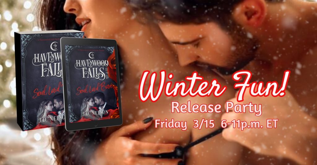 Join us for the celebration of the release of Soul Laid Bare, a steamy paranormal romance novella by JD Nelson, in the Havenwood Falls Sin & Silk Book Club on Facebook, Friday, 3/15, 6-11 pm ET.